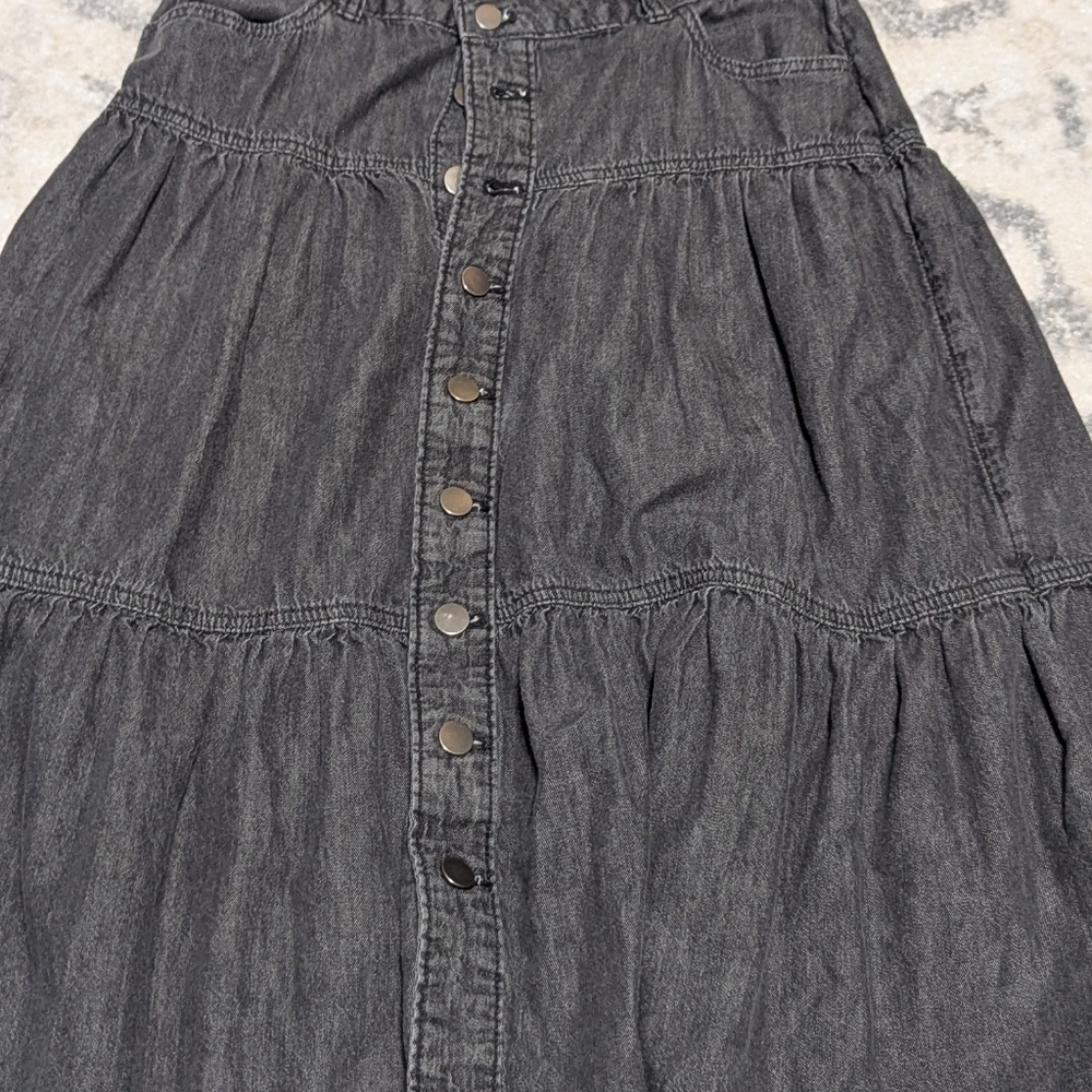 Vintage 80s 90s Denim Black Tiered Skirt - Picture 2 of 6